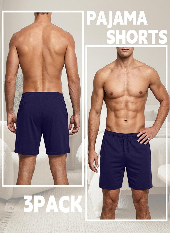Bunnycool 3 Pack Men's Pajama Shorts Sleep Lounge Shorts Sleepwear Pants Big and Tall Sleep Pj Bottoms Elastic Waist with Pockets(L,Black, Dark Blue, Army Green) - Image 2